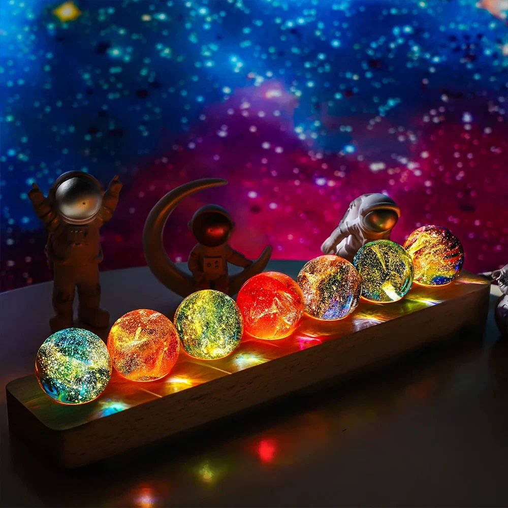 7Pcs Natural Healing Spheres LED Night Lighting Crystal Ball Lamp Light Living Room Decoration Ball