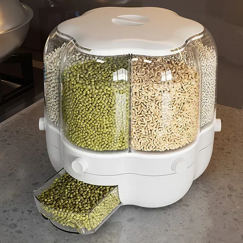 Large Food Storage Container 360° Rotating Rice Barrels Sealed Cereal Dispenser Rice Tank Grain Box Kitchen Storage Container