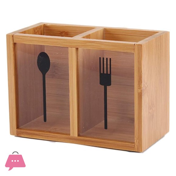 Bamboo Cutlery Organiser Kitchen Utensil Holder with 2 Compartments