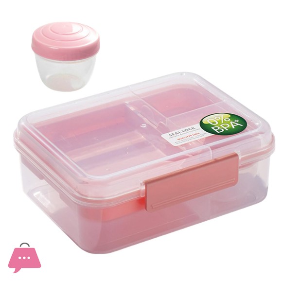 Bento Portable Plastic Lunch Box with Internal Compartments, Airtight Closure, and Top Handle 1650ml