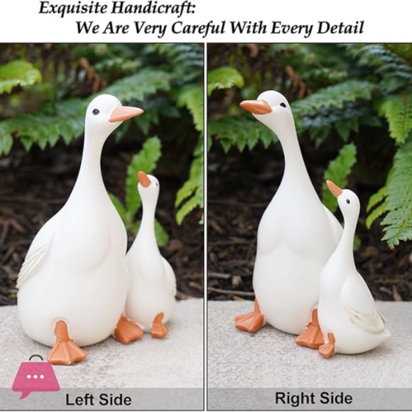 Child White Duck Set Hand-Painted Resin Ducks for Garden Decor