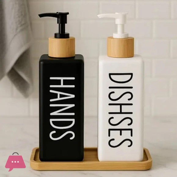 Dish & Hand Soap Dispenser 500ml Set of 2Pcs Refillable Soap Dispenser Square Shape