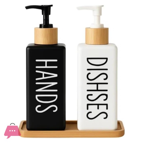 Dish & Hand Soap Dispenser 500ml Set of 2Pcs Refillable Soap Dispenser Square Shape