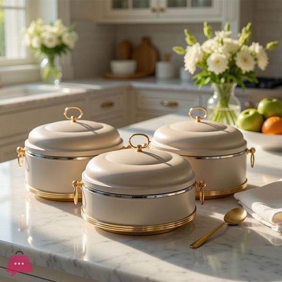Elegant 3-Piece Hotpot Set – Cream & Gold Luxury Edition
