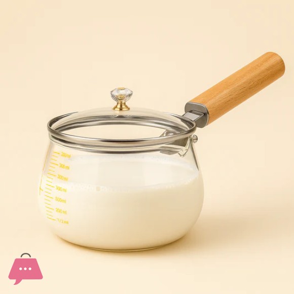 ELEGANT GLASS SAUCE PAN WOOD HANDLE 800ML HEAT-RESISTANT