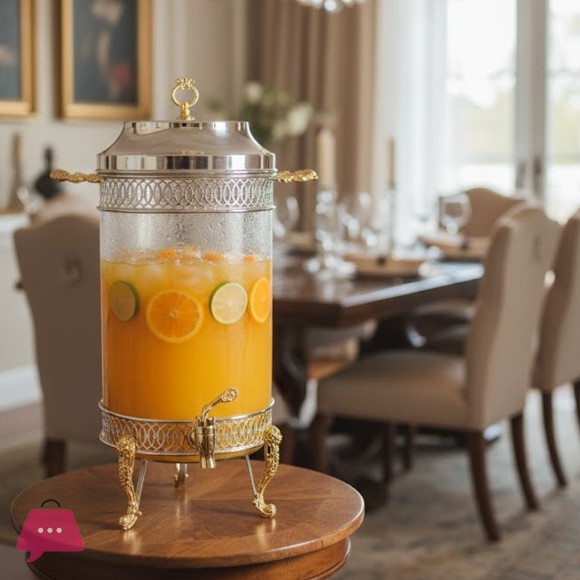 Elegant Stainless Steel & Glass Beverage Dispenser Luxury Drink Server with Gold Accents 7 & 10 Liter