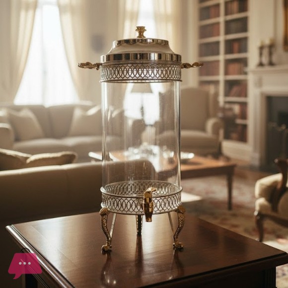 Elegant Stainless Steel & Glass Beverage Dispenser Luxury Drink Server with Gold Accents 7 & 10 Liter