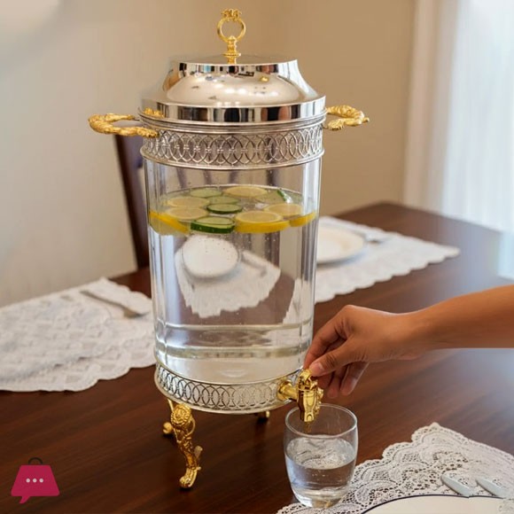 Elegant Stainless Steel & Glass Beverage Dispenser Luxury Drink Server with Gold Accents 7 & 10 Liter