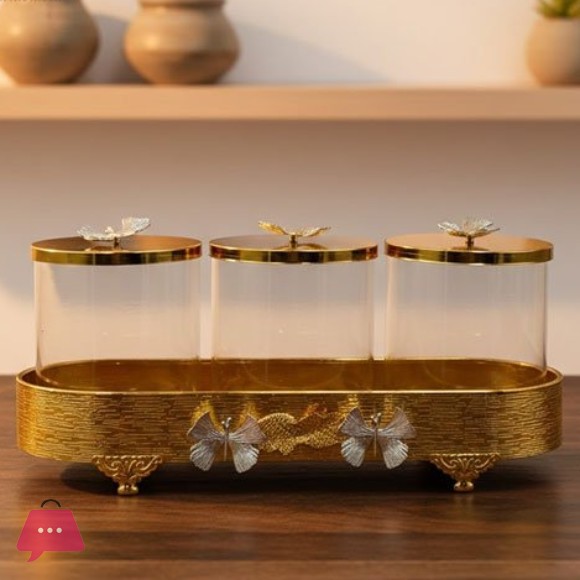 Elegant Storage Jar Set 3-Pcs – Golden & Silver
