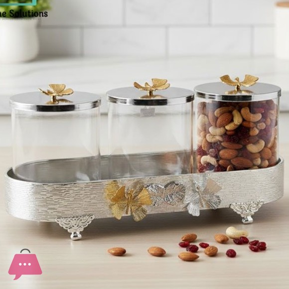 Elegant Storage Jar Set 3-Pcs – Golden & Silver
