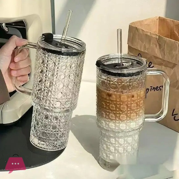 Glass Tumbler with Handle & Straw – 750ml Leak-Proof Mug