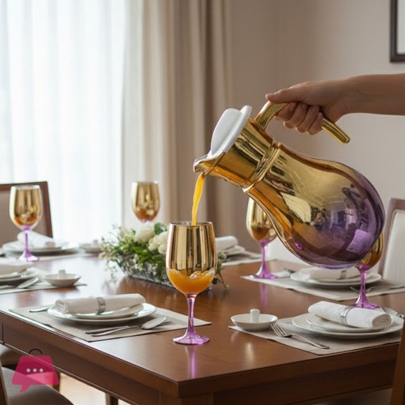 Gold & Color Accent Water Pitcher & Goblet Set