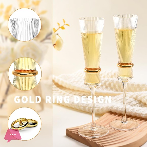 Gold Striped Champagne Glass Crystal Flutes Glass 6-Pcs Set