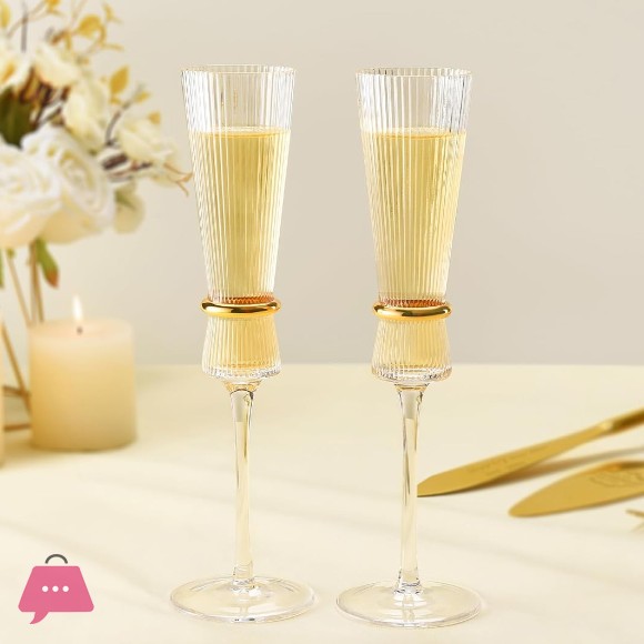 Gold Striped Champagne Glass Crystal Flutes Glass 6-Pcs Set