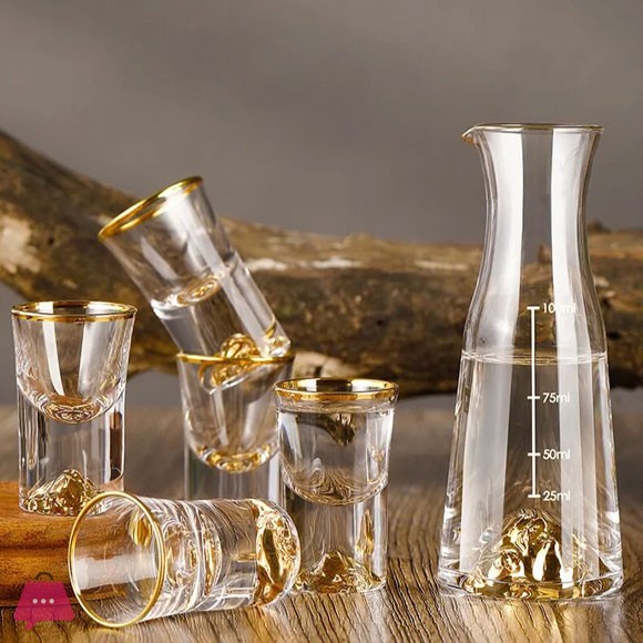 Golden Mountain Crystal Liquor Shot Glass Decanter