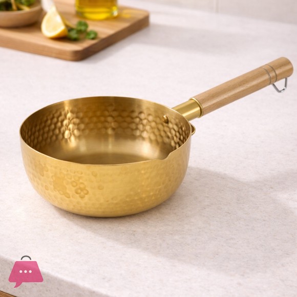 Golden Sauce Pan with Wooden Handle – Dot Style (16 cm & 18 cm)