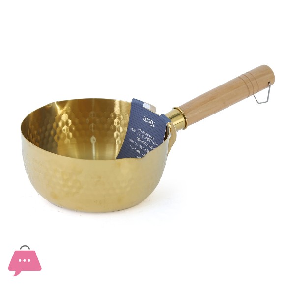 Golden Sauce Pan with Wooden Handle – Dot Style (16 cm & 18 cm)