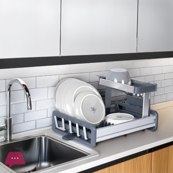 High-Quality Aluminium 2-tier Rust-resistant Dish Drainer Silver