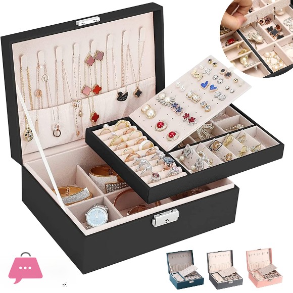 Leather Jewellery Organizer with Locker 2 Layers