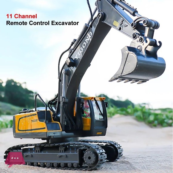New Radio Control J-C-B Excavator Toy for 6-12 Yr Boys, Best Birthday Gifts Rc Construction Toys with Metal Shovel, Lights, Sounds 2.4Ghz