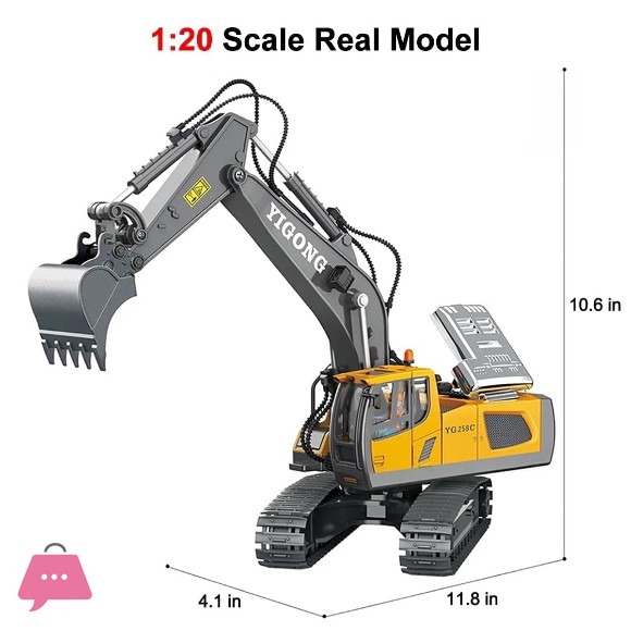 New Radio Control J-C-B Excavator Toy for 6-12 Yr Boys, Best Birthday Gifts Rc Construction Toys with Metal Shovel, Lights, Sounds 2.4Ghz