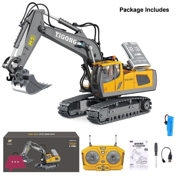 New Radio Control J-C-B Excavator Toy for 6-12 Yr Boys, Best Birthday Gifts Rc Construction Toys with Metal Shovel, Lights, Sounds 2.4Ghz