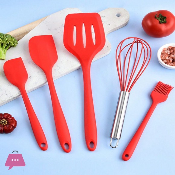 Pack of 5 Premium Silica Gel Kitchen Utensils Set with Storage Box – Non-Stick, Heat Resistant Cooking Tools
