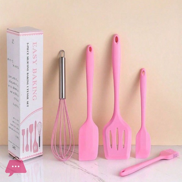 Pack of 5 Premium Silica Gel Kitchen Utensils Set with Storage Box – Non-Stick, Heat Resistant Cooking Tools