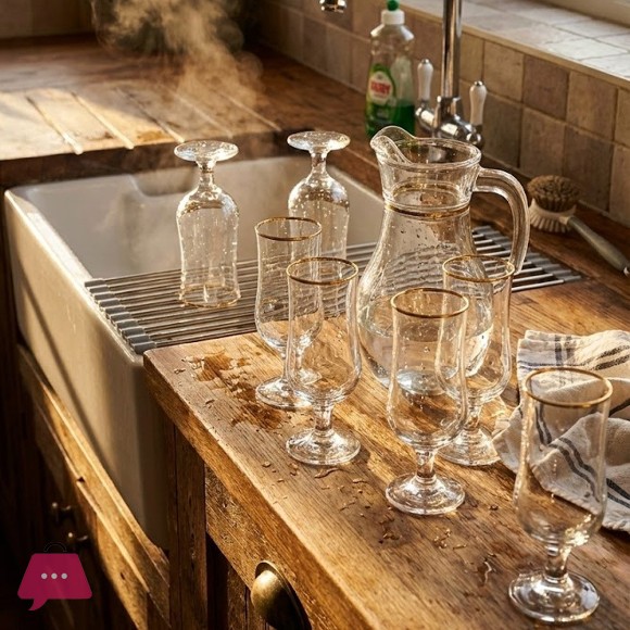 Pasabahce Turkish Gold Rim Stemmed Glasses Water Set (7-Piece) – Luxury Glass Jug