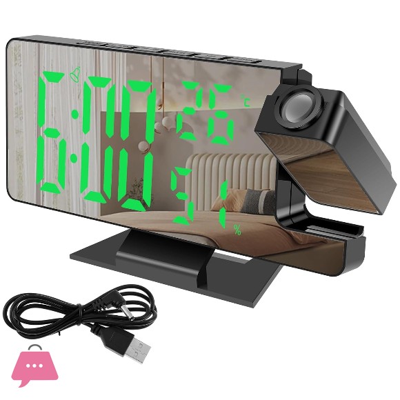 Projection Alarm Clock with 180° Rotatable Projector