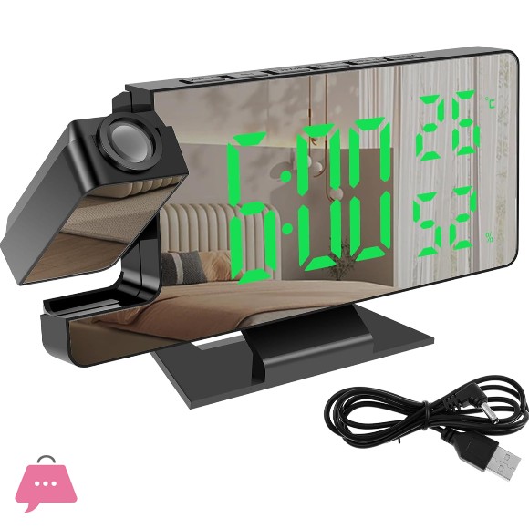 Projection Alarm Clock with 180° Rotatable Projector