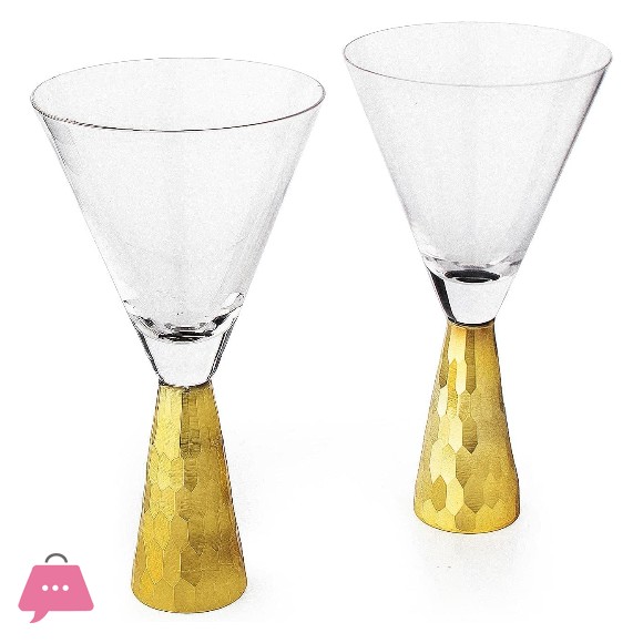 Set of 4 Funnell Shaped Cocktail Martini Glasses 8oz Elegant Gold Martini Glasses 350ml