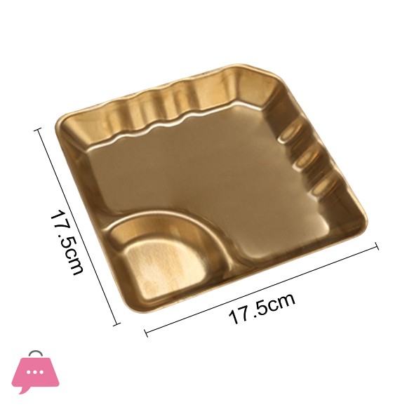 Stainless Steel Snack Plate with Sauce Cup Gold French Fries Plate Square