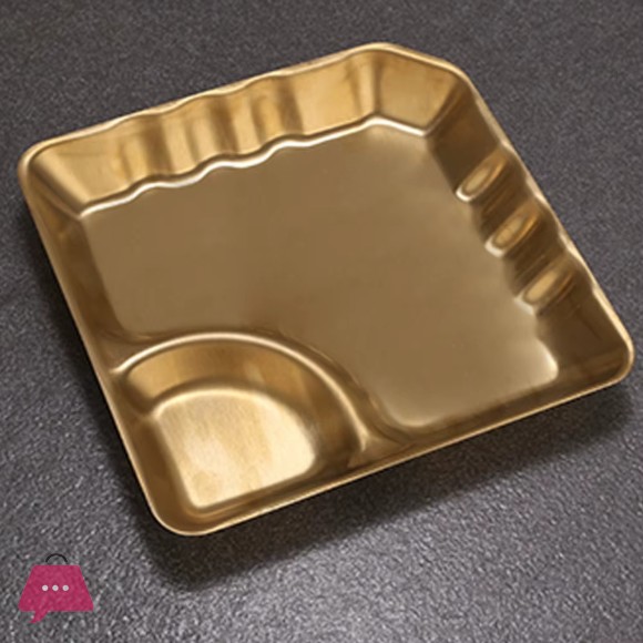 Stainless Steel Snack Plate with Sauce Cup Gold French Fries Plate Square