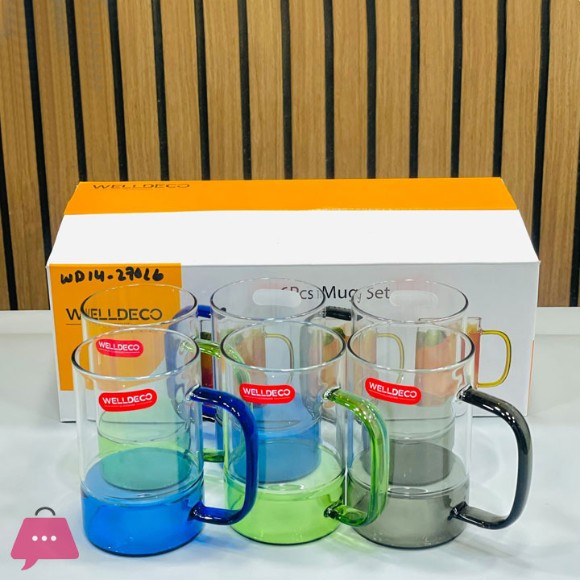 WELLDECO Colorful Glass Mug Set - 6 Pcs