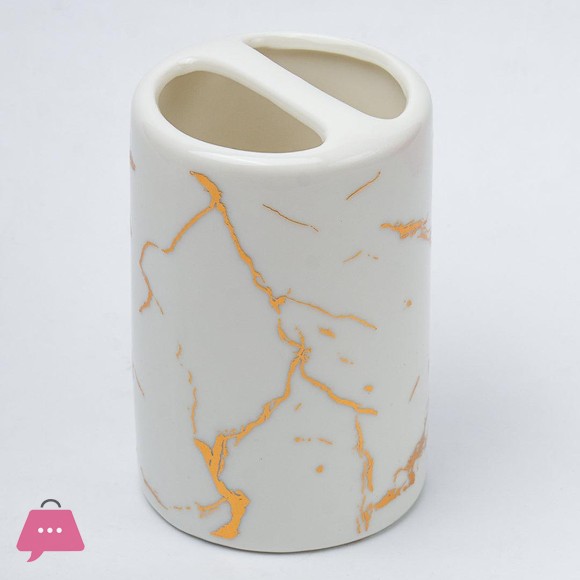 White Gold Marble Design Bathroom Set - 4pcs