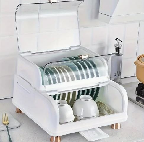 Multi-Function Dish Rack, Drain Dish Rack With Cover, Dish Drainer Utensil Organizer For Kitchen