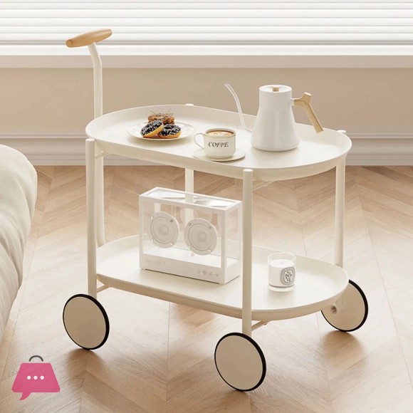 2 Tier Utility Storage Coffee & Tea Serving Trolley Metal Heavy Duty Frame and ABS Plastic Shelves