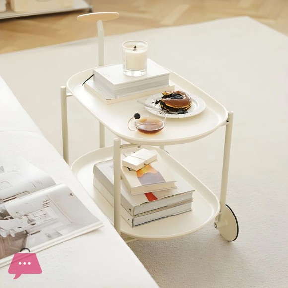 2 Tier Utility Storage Coffee & Tea Serving Trolley Metal Heavy Duty Frame and ABS Plastic Shelves