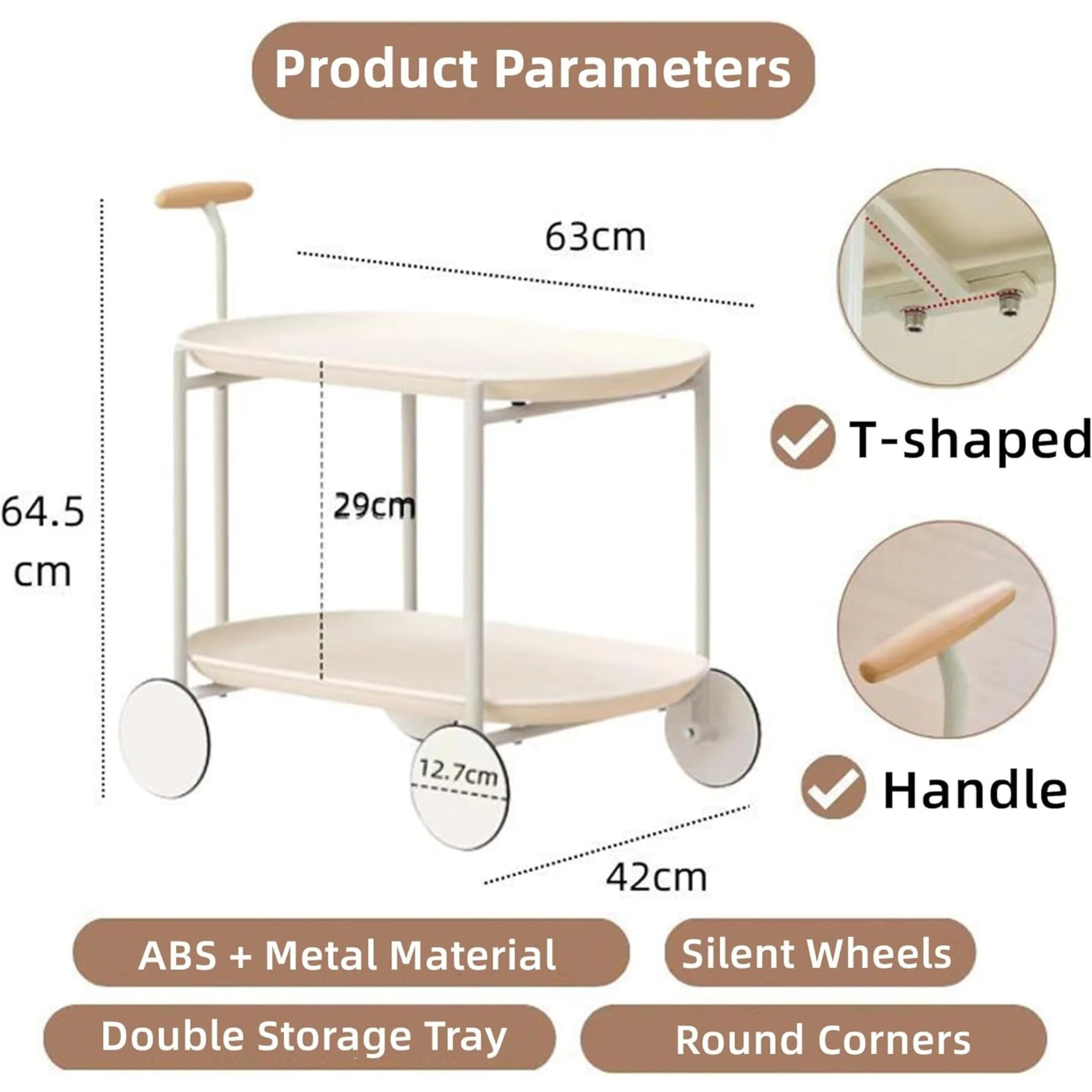 2-tier-utility-storage-coffee-&-tea-serving-trolley-metal-heavy-duty-frame-and-abs-plastic-shelves