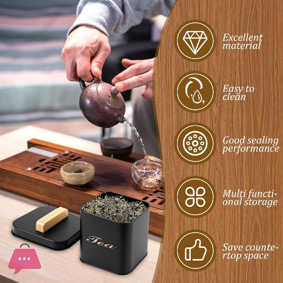3 Pcs Coffee Tea Sugar Container Set 1200 ml Vintage Set with Bamboo Handle
