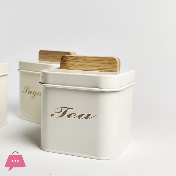 3 Pcs Coffee Tea Sugar Container Set 1200 ml Vintage Set with Bamboo Handle