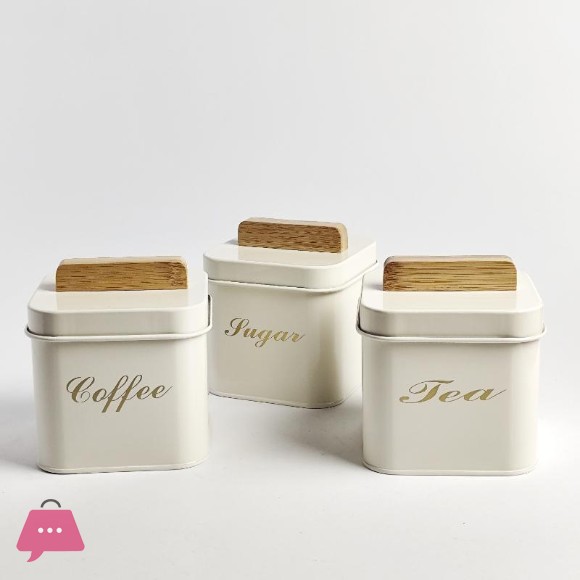 3 Pcs Coffee Tea Sugar Container Set 1200 ml Vintage Set with Bamboo Handle