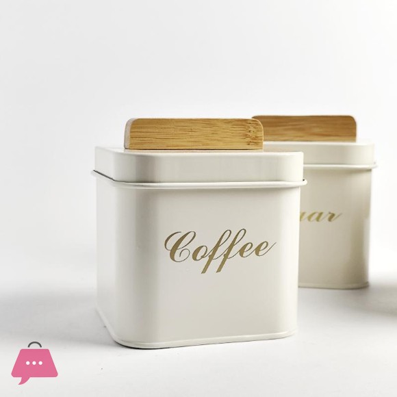 3 Pcs Coffee Tea Sugar Container Set 1200 ml Vintage Set with Bamboo Handle