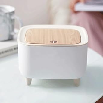 Mini Portable Tabletop Dustbin, Mini Trash Can with Lid Square Press - White