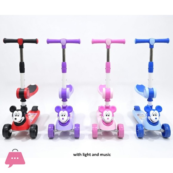 3D Mickey Mouse Flasing Wheel 2 In 1 Foldable Scooter - SC-6010