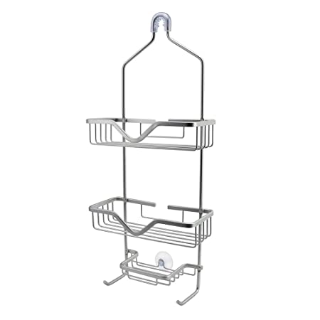 Aluminum Shower Caddy Bathroom Hanging Head Two Basket Organizers Plus Dish Storage Shelves Shampoo, Conditioner Soap