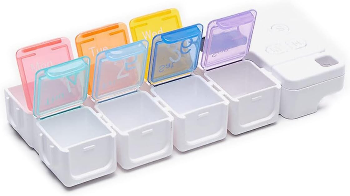Automatic Pill Dispenser Weekly Pill Box Organiser, 7 Day Portable Pill Box with Smart Reminder Alarm