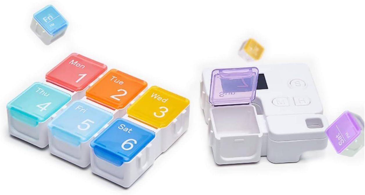 Automatic Pill Dispenser Weekly Pill Box Organiser, 7 Day Portable Pill Box with Smart Reminder Alarm