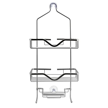 Aluminum Shower Caddy Bathroom Hanging Head Two Basket Organizers Plus Dish Storage Shelves Shampoo, Conditioner Soap